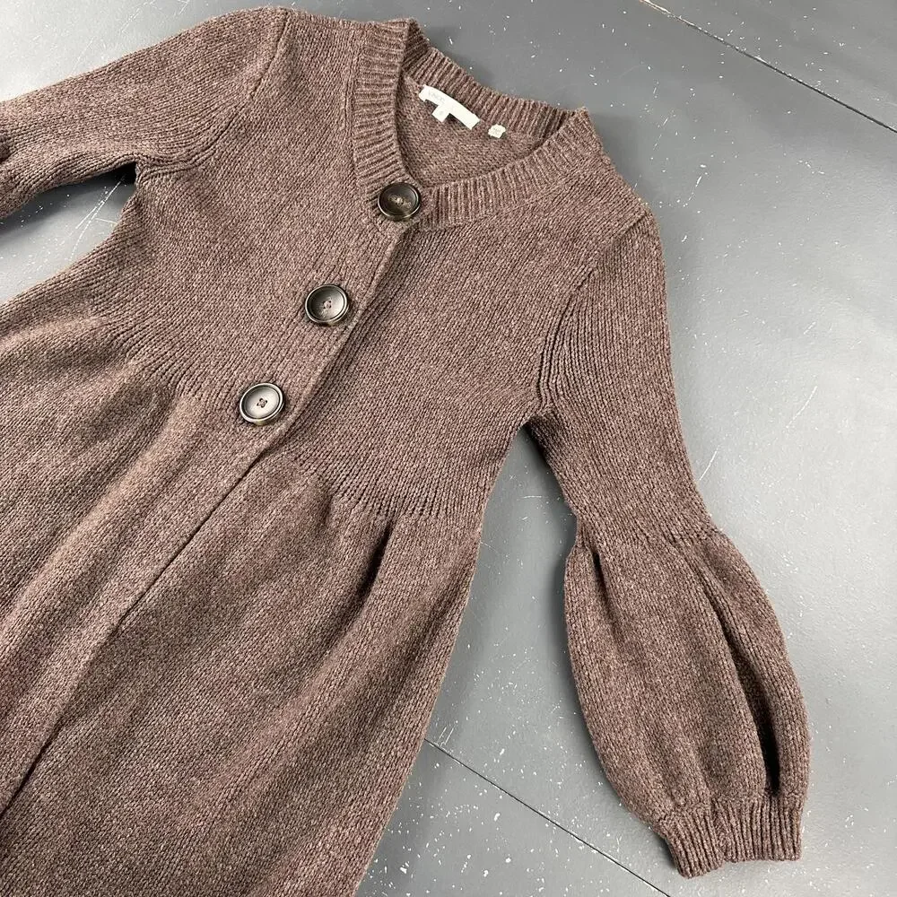 Vince Cardigan Sweater Women Small Chocolate Brown Cardigan Balloon Sleeve Wool - Picture 2 of 7